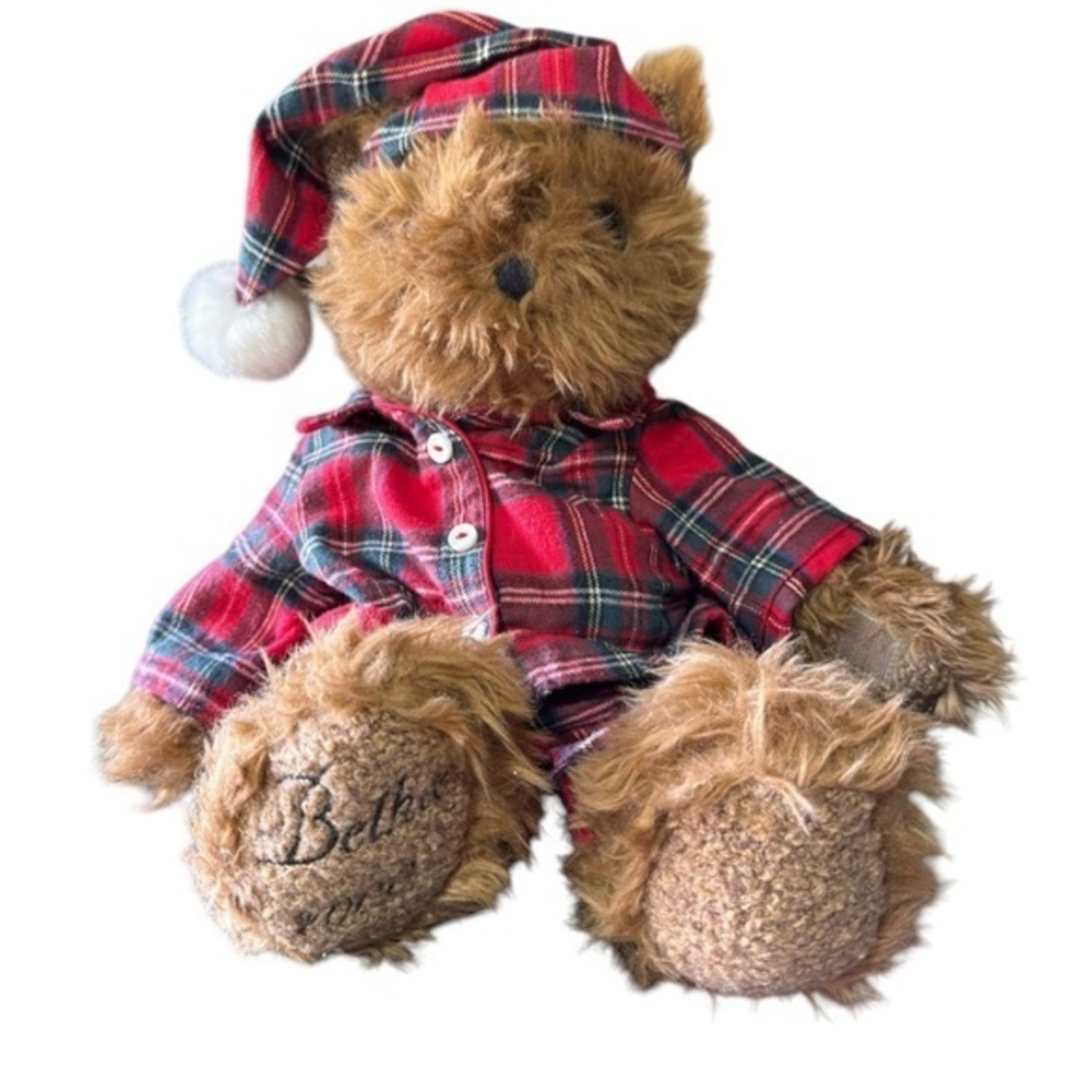 Vintage‎ Y2K Belkie Christmas Teddy Bear Plush Holiday Stripped PJs jointed RARE